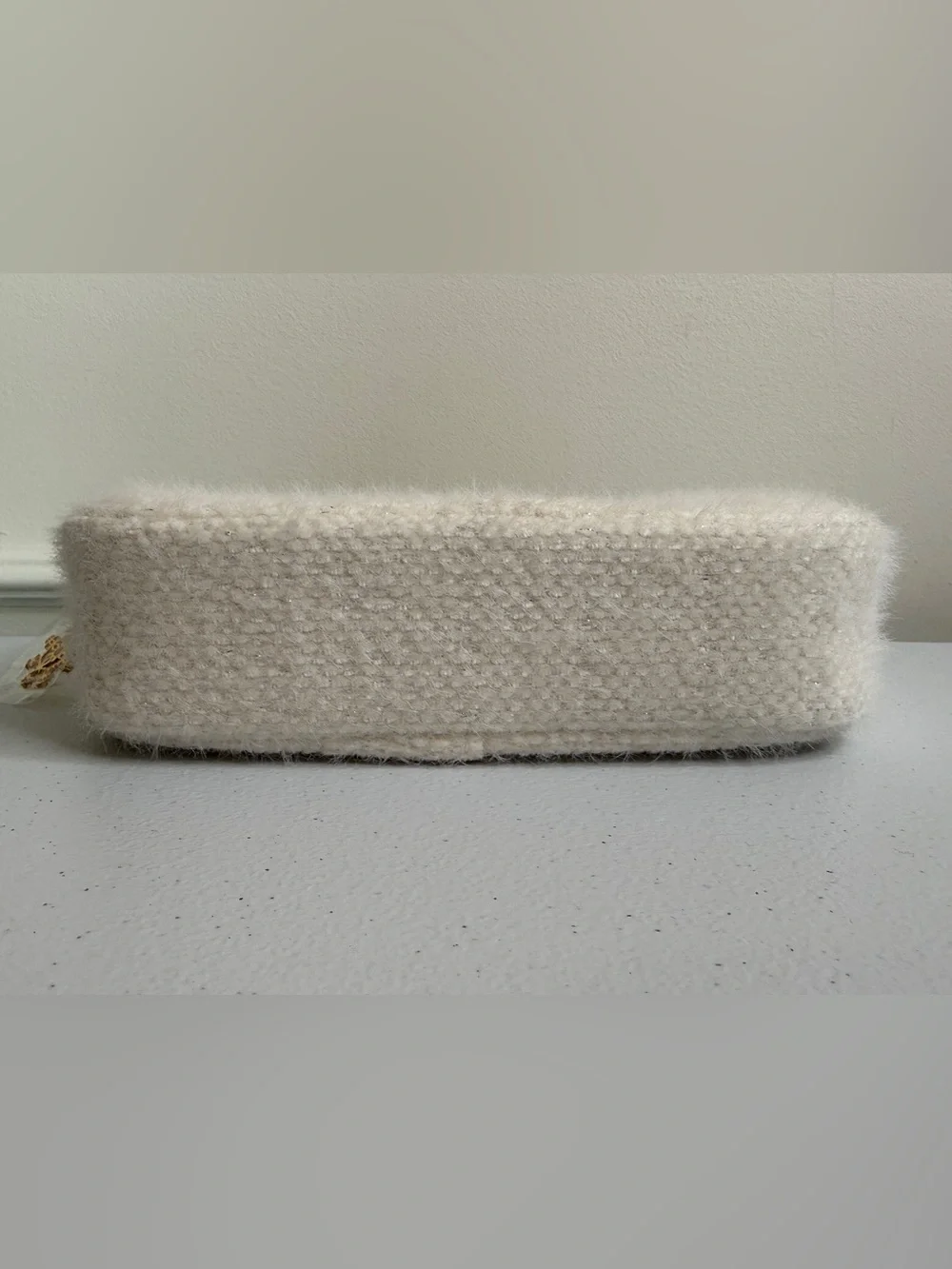 CHANEL Holiday Cream Textured Beauty Pouch with Gold Logo